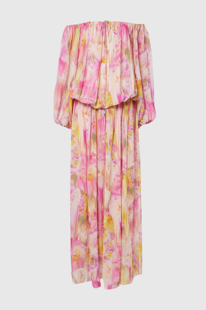 Ludema Floral Off Shoulder Ruched Maxi Dress