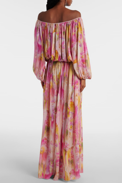 Ludema Floral Off Shoulder Ruched Maxi Dress