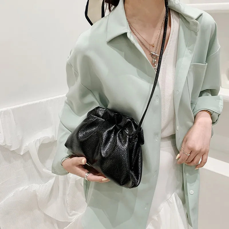 Luxurious Gold Cloud Leather Silver Crossbody Clutch Handbag