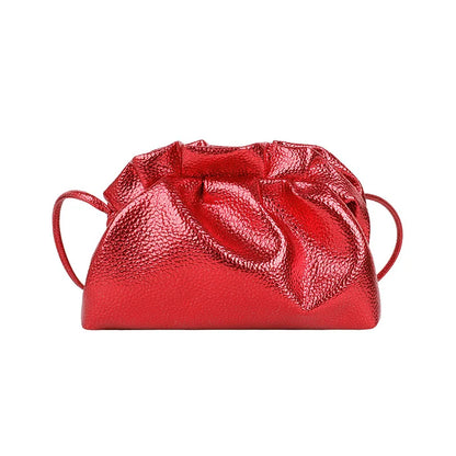 Luxurious Gold Cloud Leather Silver Crossbody Clutch Handbag