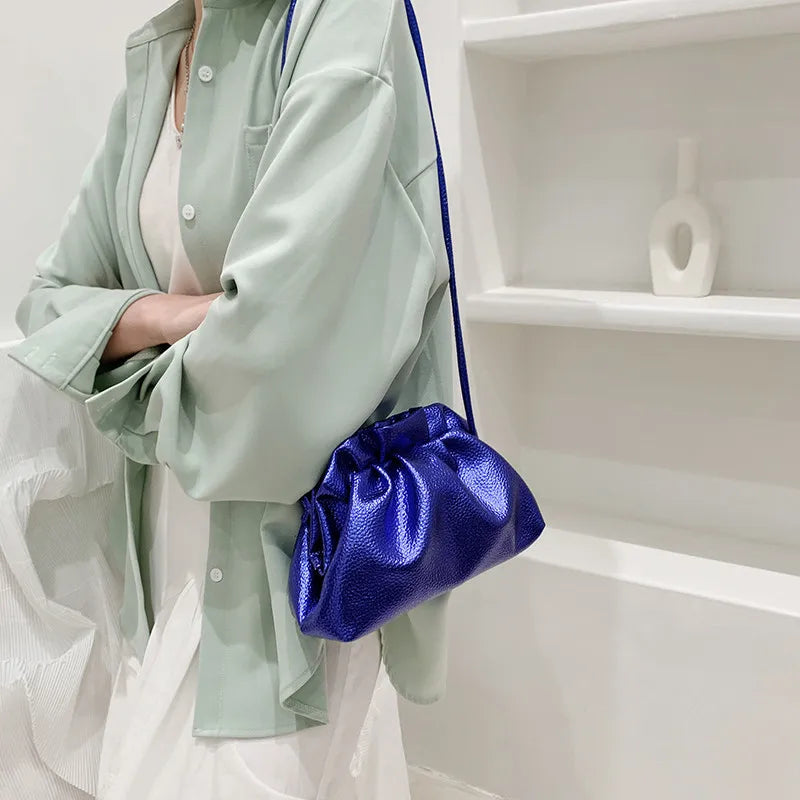 Luxurious Gold Cloud Leather Silver Crossbody Clutch Handbag