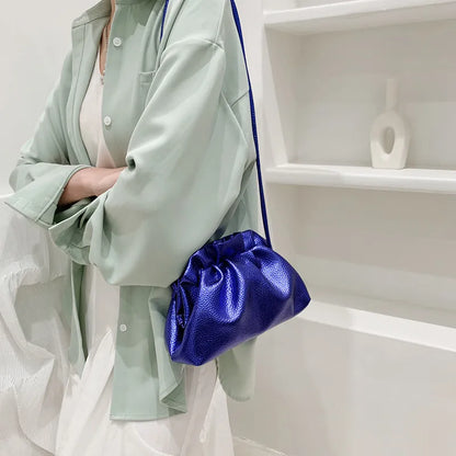 Luxurious Gold Cloud Leather Silver Crossbody Clutch Handbag