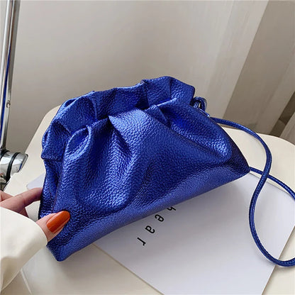 Luxurious Gold Cloud Leather Silver Crossbody Clutch Handbag