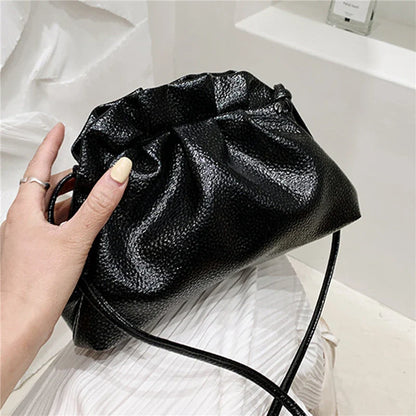 Luxurious Gold Cloud Leather Silver Crossbody Clutch Handbag