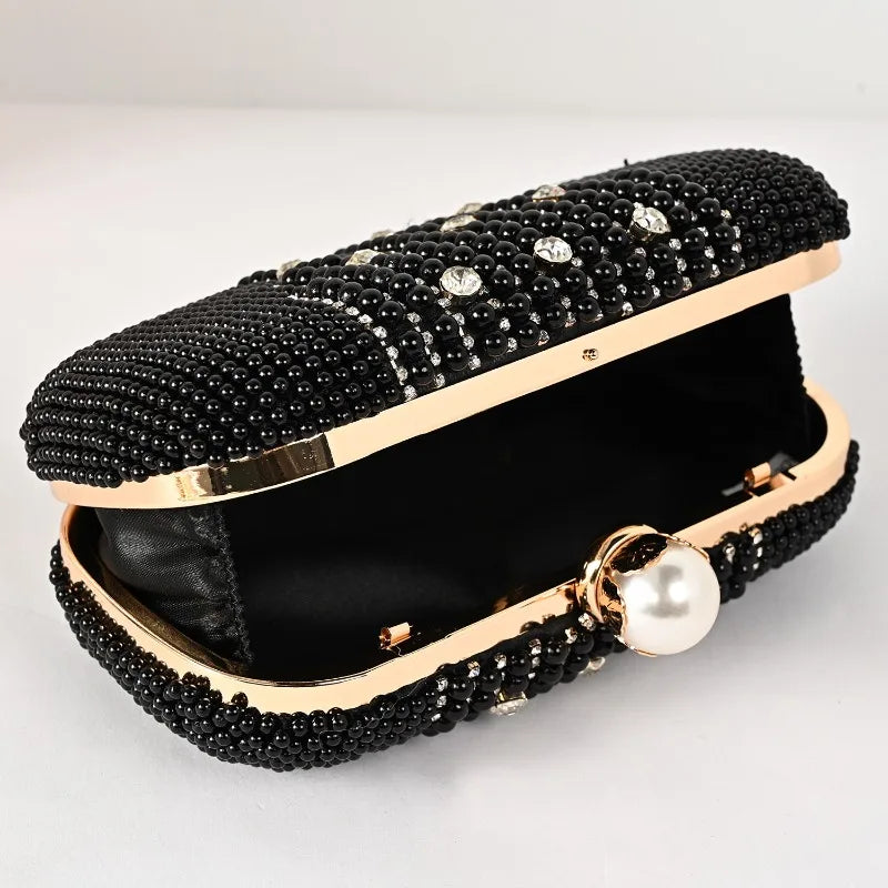 Luxury Diamond Pearl Beaded Evening Wristlet