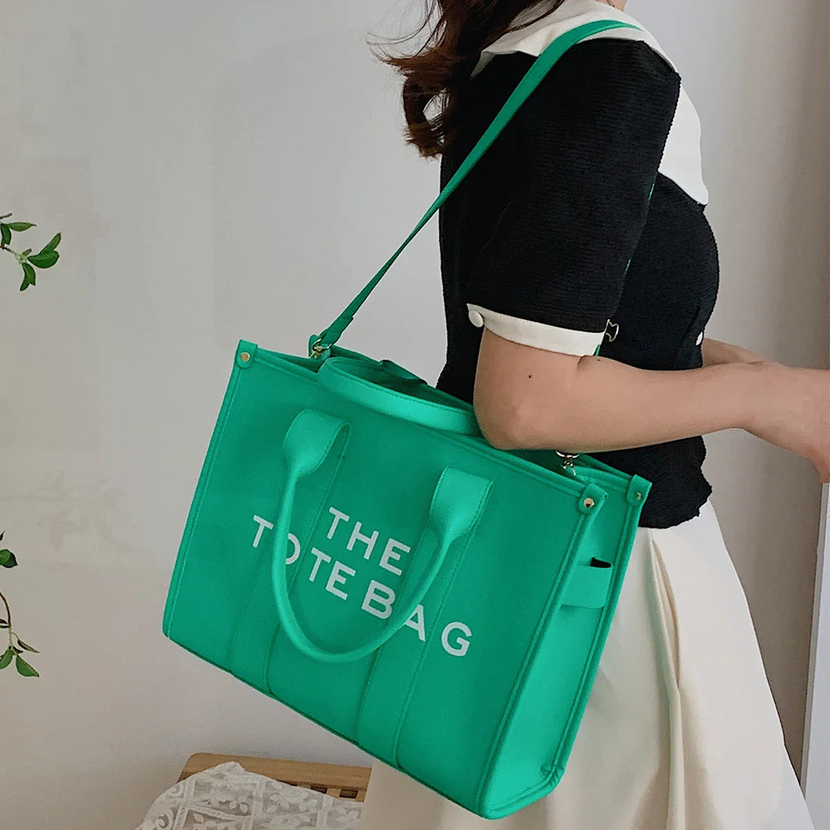 Letter Soft PU Leather Tote Shoulder Handbag