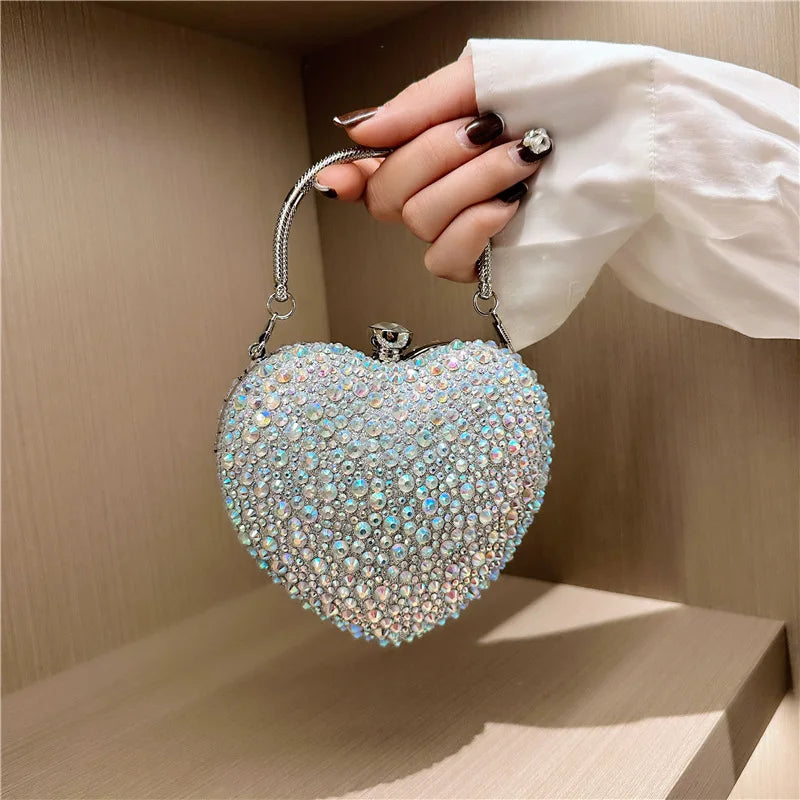 Heart Shape Crystal Rhinestone Evening Clutch Bag
