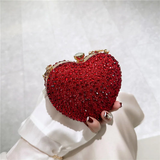 Heart Shape Crystal Rhinestone Evening Clutch Bag