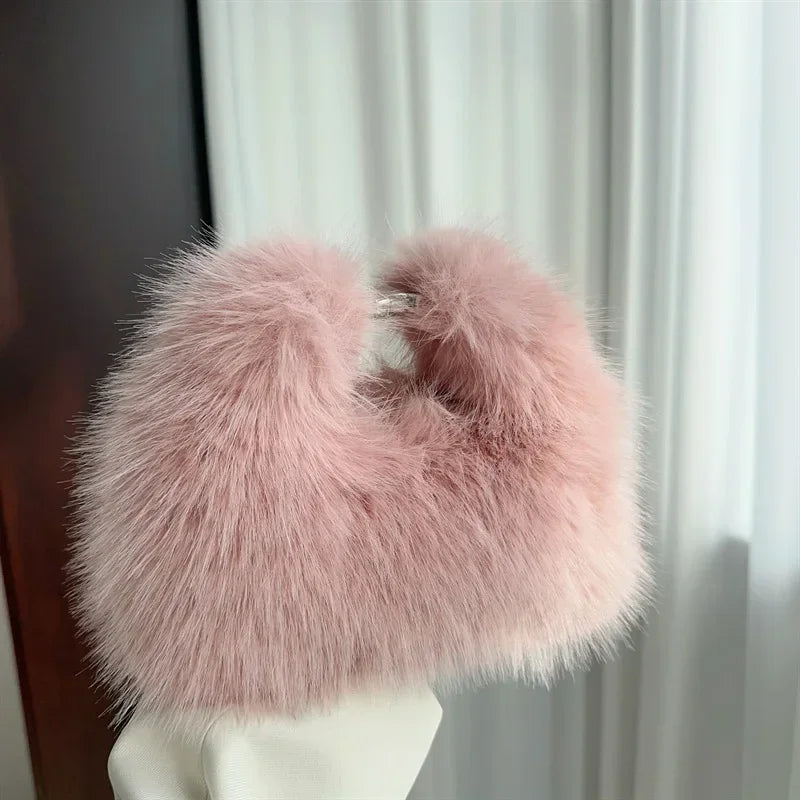 Luxury Faux Fur Plush Evening Clutch Crossbody Handbag