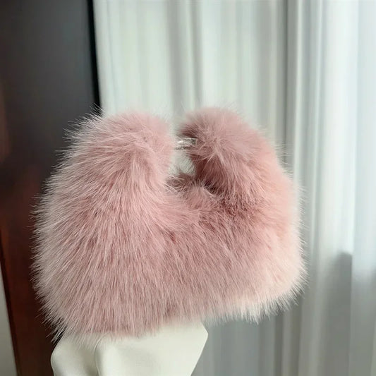 Luxury Faux Fur Plush Evening Clutch Crossbody Handbag