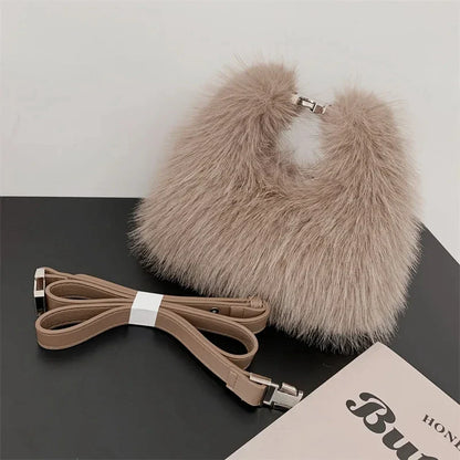 Luxury Faux Fur Plush Evening Clutch Crossbody Handbag