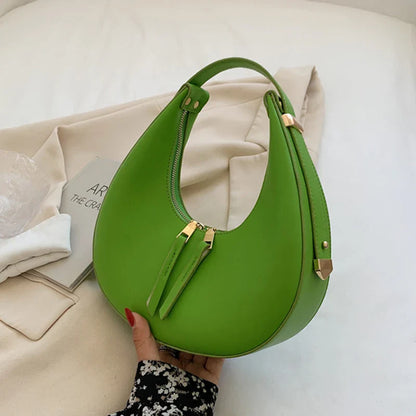 Luxury Half-Moon PU Leather Crossbody Handbag