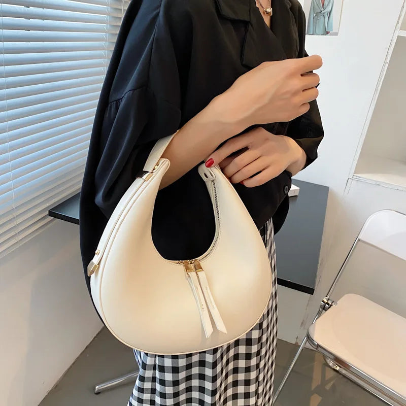 Luxury Half-Moon PU Leather Crossbody Handbag