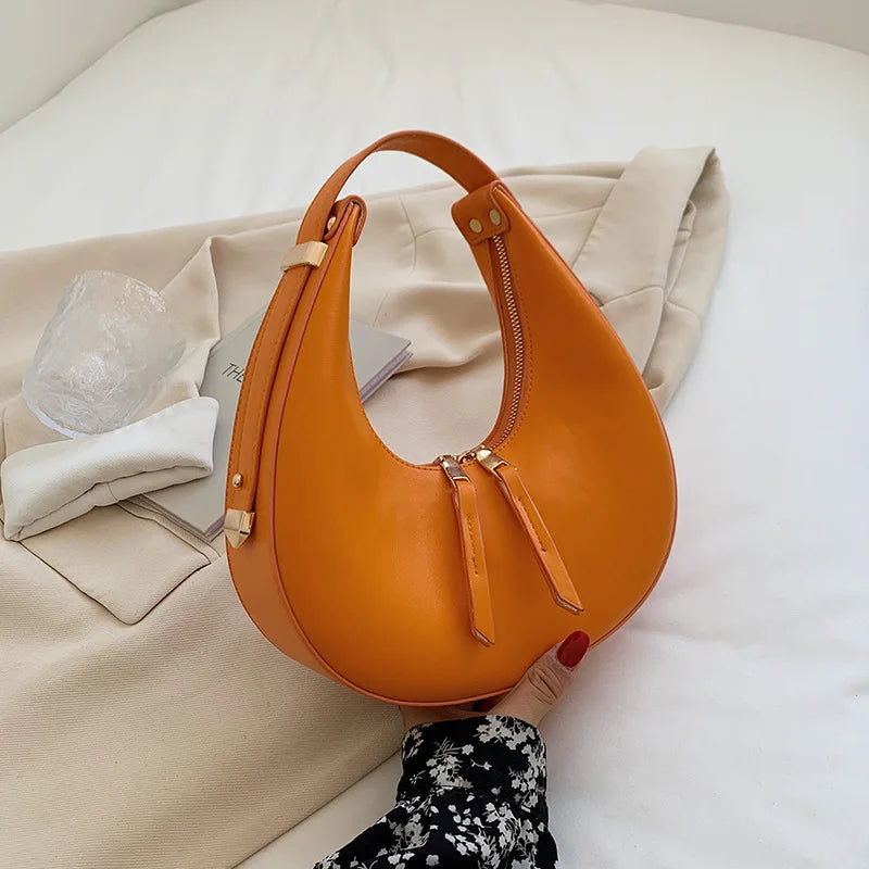 Luxury Half-Moon PU Leather Crossbody Handbag