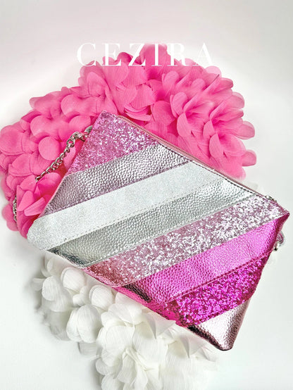 Y2K Metallic PU Leather Patchwork Wristlet