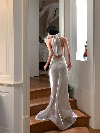Luxury Deep V Bow-Tie Floor-Length Dress