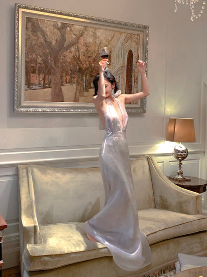 Luxury Deep V Bow-Tie Floor-Length Dress