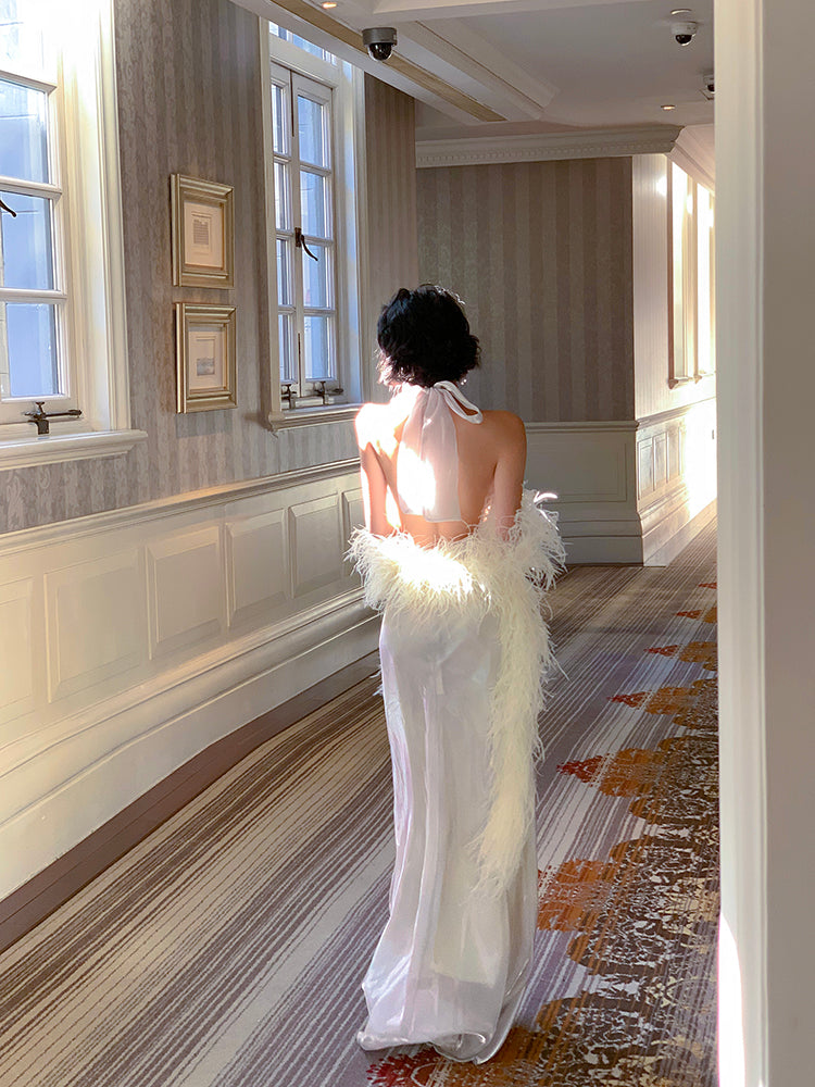 Luxury Deep V Bow-Tie Floor-Length Dress