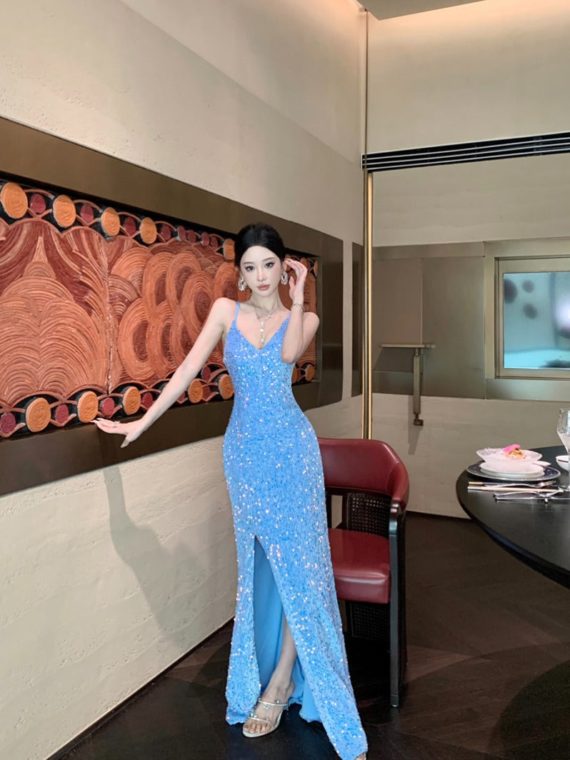 Luxury Glitter Mermaid Dress Slit Maxi for Gala & Birthday