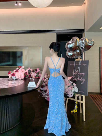 Luxury Glitter Mermaid Dress Slit Maxi for Gala & Birthday