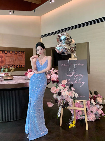 Luxury Glitter Mermaid Dress Slit Maxi for Gala & Birthday