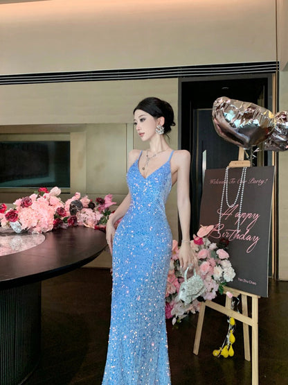 Luxury Glitter Mermaid Dress Slit Maxi for Gala & Birthday