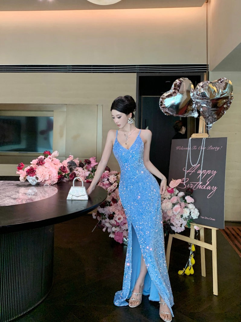 Luxury Glitter Mermaid Dress Slit Maxi for Gala & Birthday