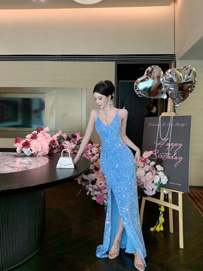 Luxury Glitter Mermaid Dress Slit Maxi for Gala & Birthday