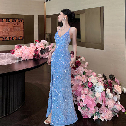 Luxury Glitter Mermaid Dress Slit Maxi for Gala & Birthday
