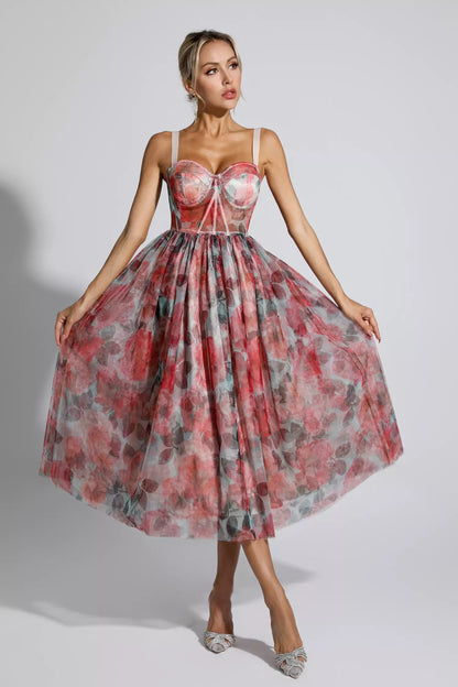 Lyric Red Floral Midi Dress