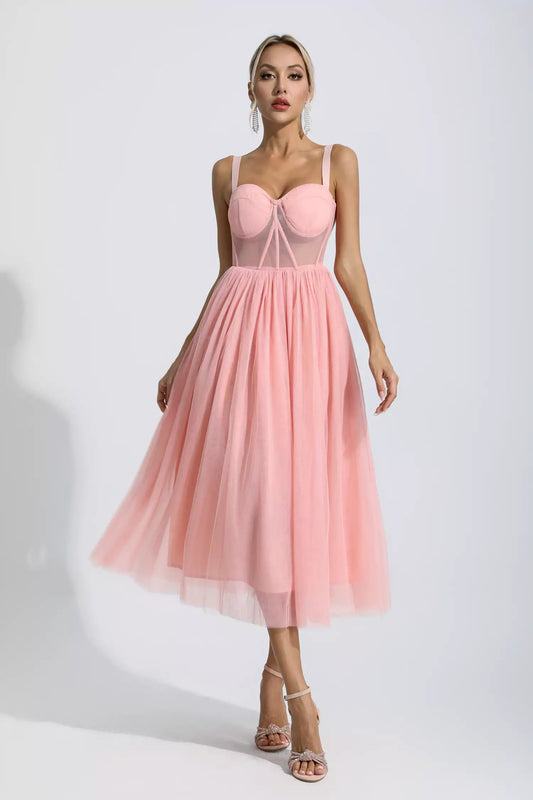 Lyric Pink Floral Midi Dress