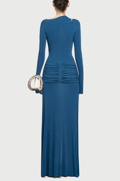 Lysander Asymmetrical Drape Cutout Maxi Dress - Blue