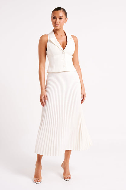 Renata V-neck Pleated Skirt Set