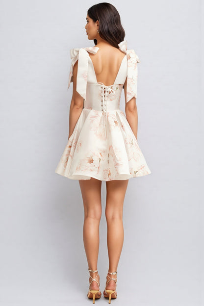 Zinat Beige Pink Floral Mini Dress