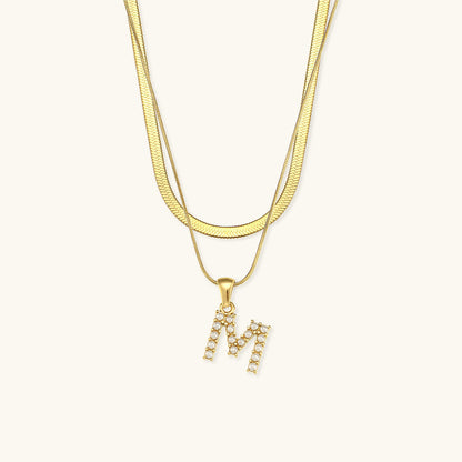 Opal Charm - Layered Gold Initial Necklace