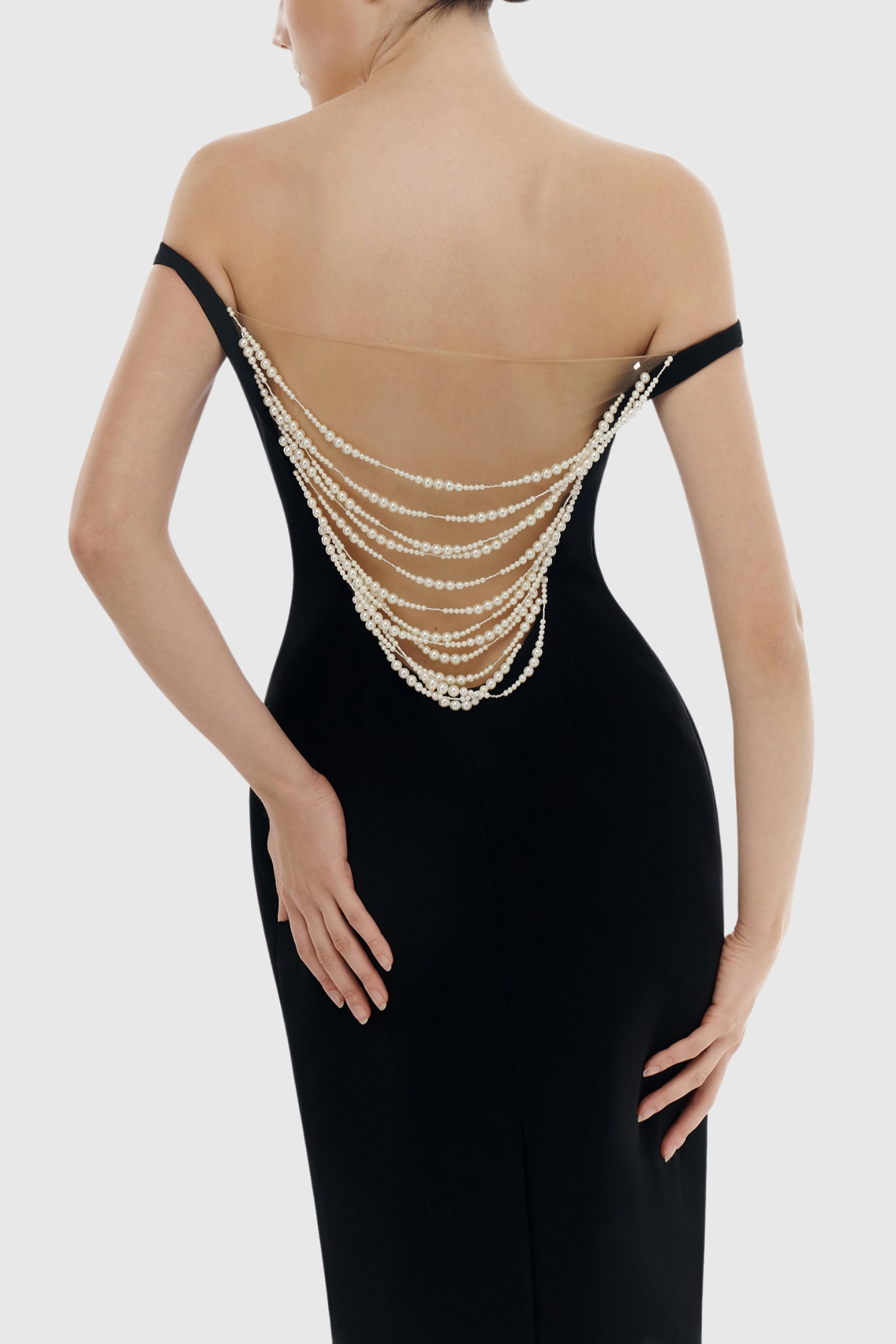 Macsen Pearl Beaded Off Shoulder Maxi Dress