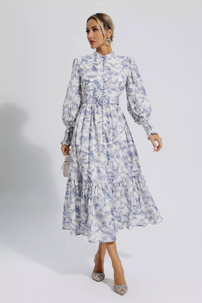 Madilynn Blue Floral Long Sleeve Maxi Dress