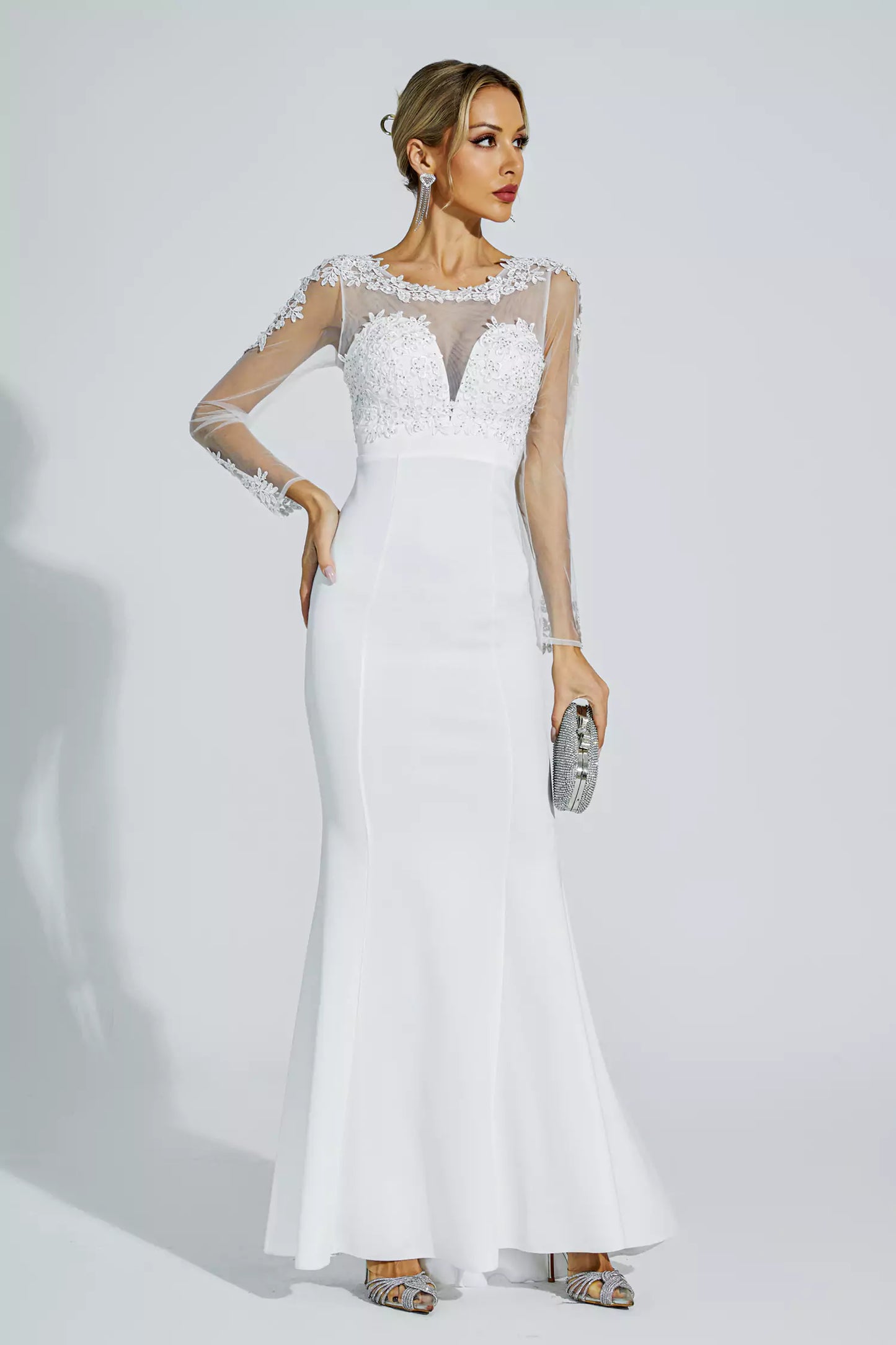 Madisyn White Lace Bodycon Maxi Dress