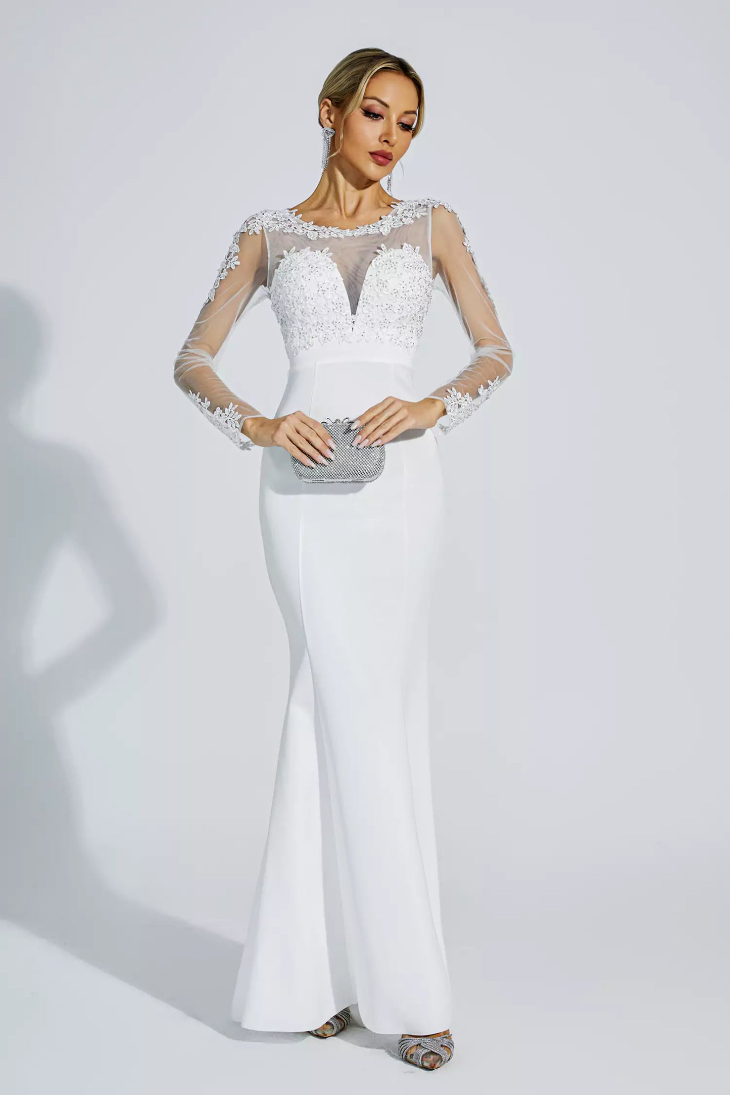 Madisyn White Lace Bodycon Maxi Dress