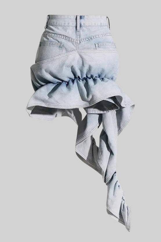 Madiya Asymmetric Ruffle Denim Mini Skirt
