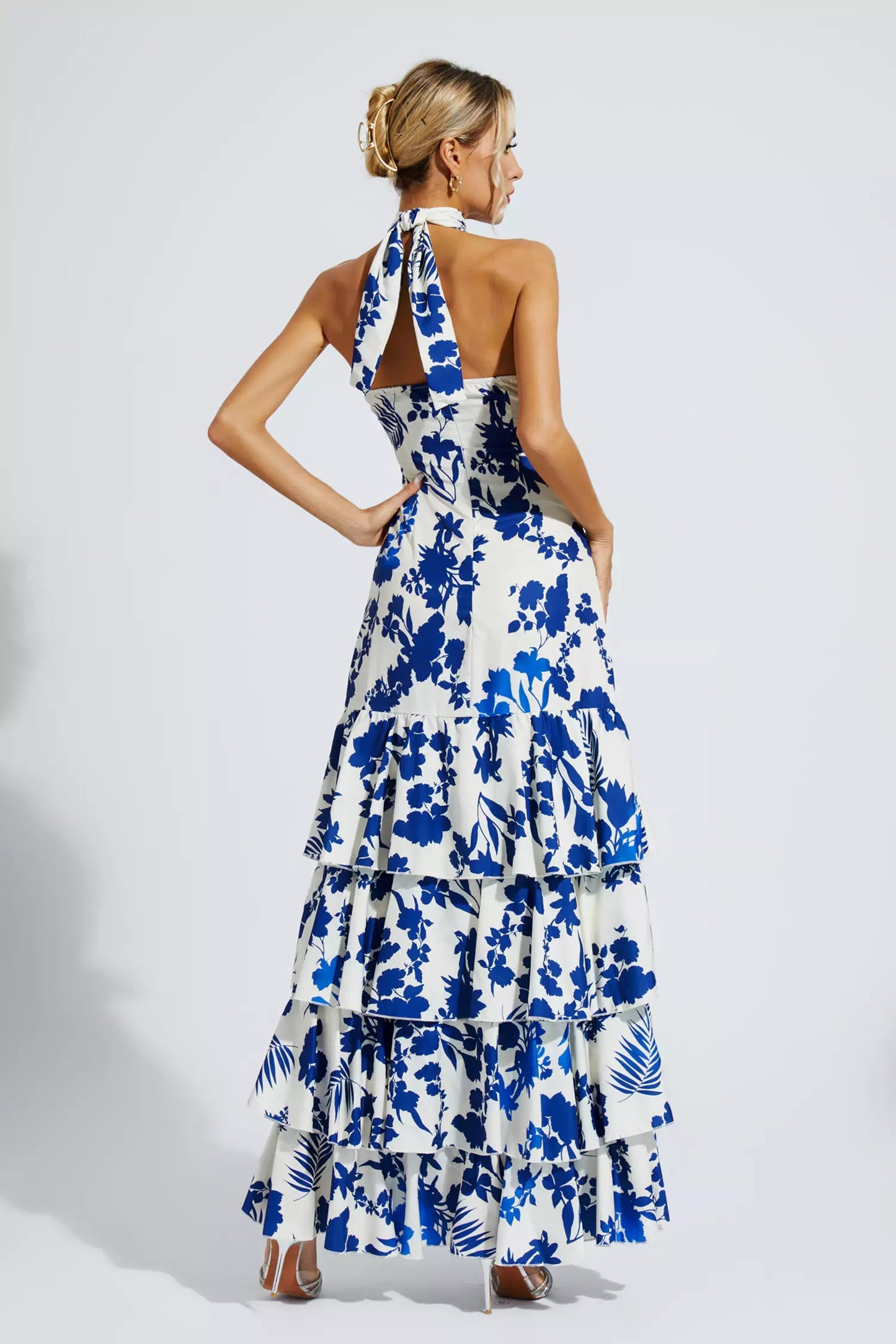 Mae Bohemian Lace-up Maxi Dress-Blue