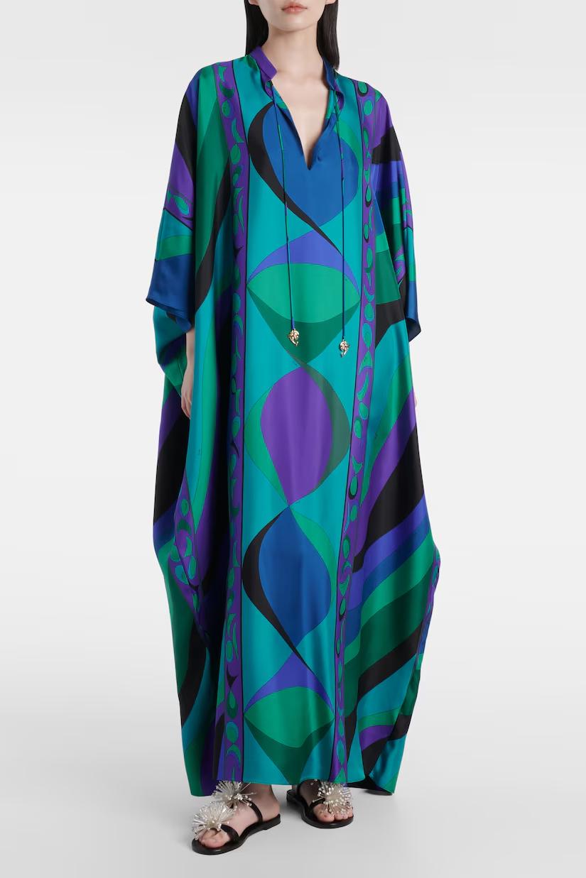 Psychedelic Swirling Iride Satin Kaftan