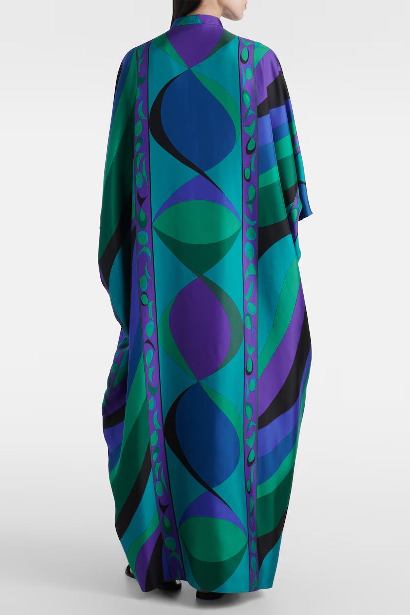 Psychedelic Swirling Iride Satin Kaftan