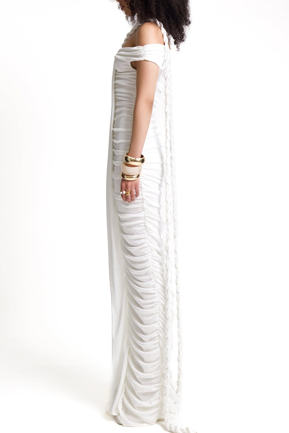 Maisie Off Shoulder Rope Ruched Maxi Dress - White
