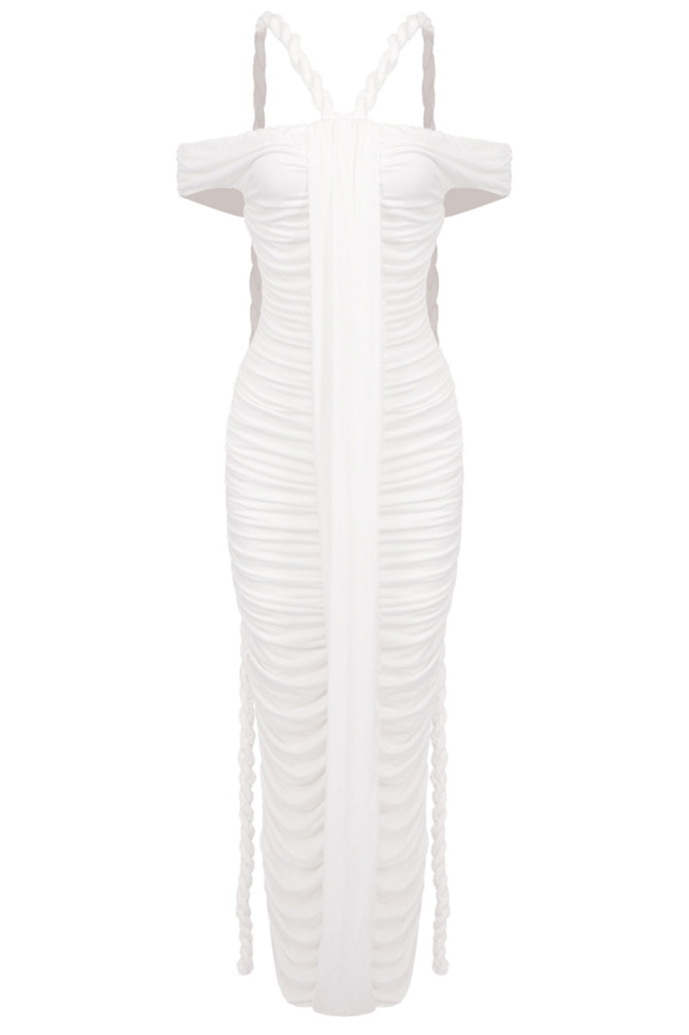 Maisie Off Shoulder Rope Ruched Maxi Dress - White