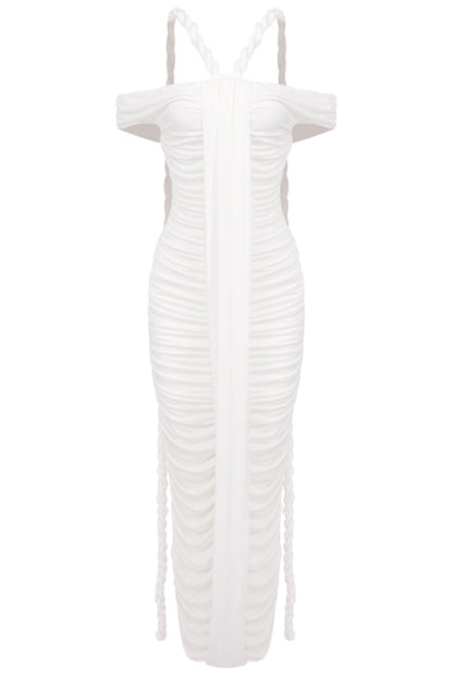 Maisie Off Shoulder Rope Ruched Maxi Dress - White