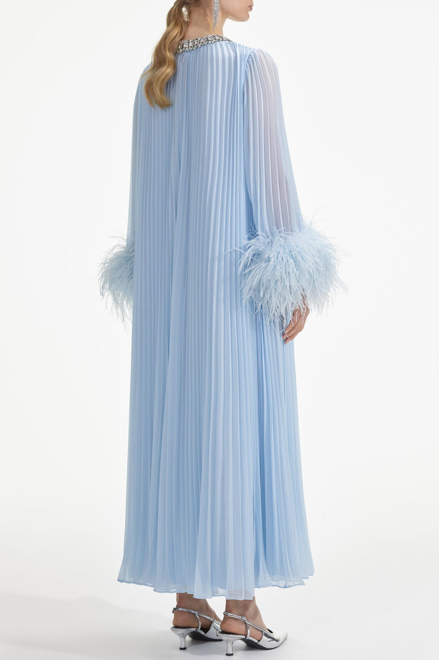 Manja Diamante Chiffon Feather Maxi Dress - Blue