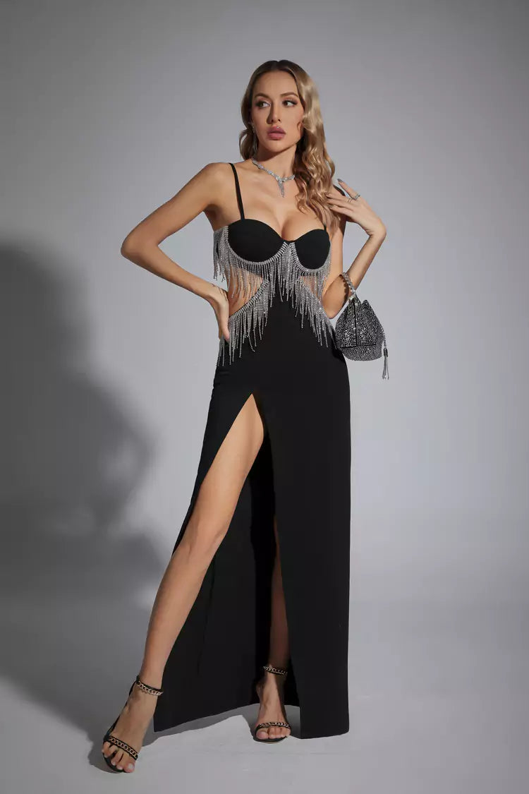 Mariana Black Diamante Maxi Dress