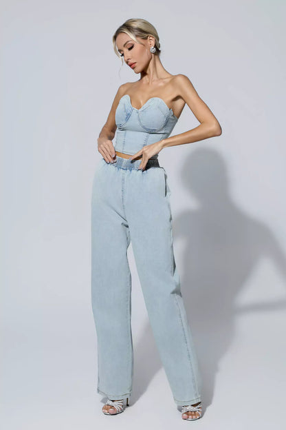 Marie Blue Denim Tube Top Set