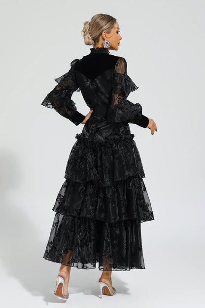 Marigold Black Belted Mesh Dress